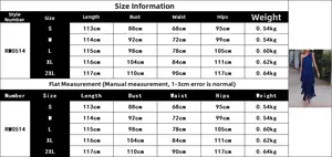 Size chart for the off-shoulder tassel evening gown with detailed length and measurements