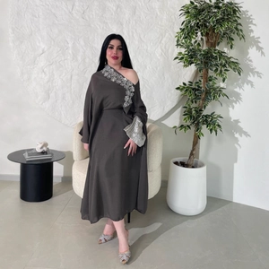 Womens Elegant Lace Slanted Collar Long Sleeve Dress Two Piece Set Casual Patchwork Polyester Long Maxi Dress