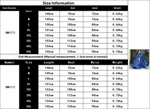 Detailed size chart for lace evening gown including measurements from S to 5XL