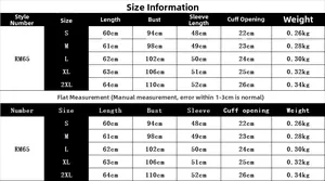 Detailed size chart for women long sleeve hoodie showing S to 2XL measurements and weight