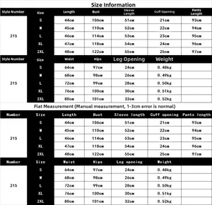 Detailed size chart for two-piece printed loungewear set including S to 2XL measurements