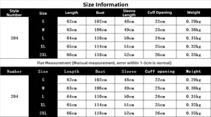 Detailed size chart for women's long sleeve lounge hoodie including measurements in cm