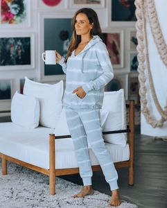 Damen 2-teiliges hellblaues Tie-Dye-Loungewear-Set mit Kapuzenoberteil und Jogginghose