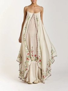 Robe Maxi Fleurie Bohème Pour Femmes Fines Bretelles Étagée Grande Balançoire Polyester Longue Imprimée Robe Vacances