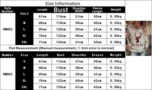 Size chart for women's Christmas hoodie with reindeer print, measurements from S to 2XL