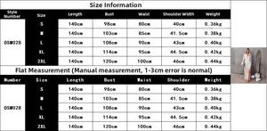 Größentabelle für V-Ausschnitt Spitze Langarm Chiffon Maxikleid mit allen Maßen