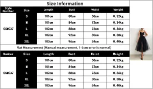 Detailed size chart for mesh strap dress including length, bust, waist and weight data