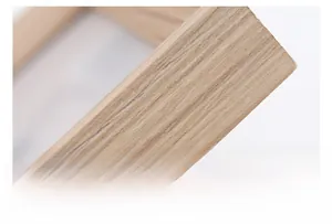 Close-up of the square wooden photo frame showing thickened edges and natural wood grain