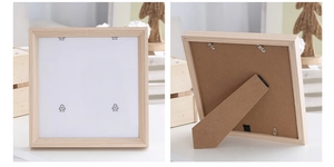 Detail of square wooden frame showing front border and adjustable back kickstand