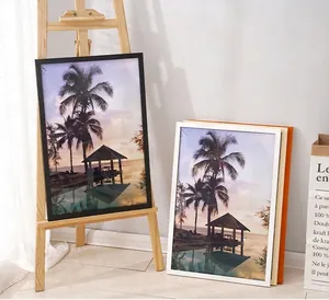 Solid wood picture frame set in various colors with coastal art in a lifestyle setting