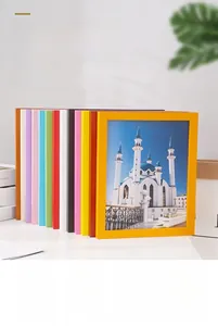 Detailed stack of colorful pine wood frames showing vibrant variety and modern texture