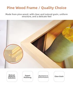 Close-up of pine wood frame showing natural grain texture and L-shaped corner structure