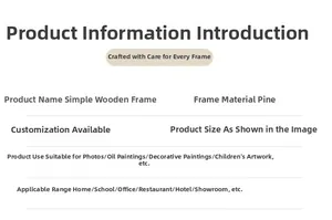 Detailed specification chart of minimalist pine wood photo frame for multiple display uses