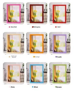 Grid layout showing nine colorful wooden photo frames in rose, mahogany, red, and blue tones