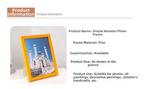 Detail view of a bright yellow pine wood picture frame for wall and tabletop display
