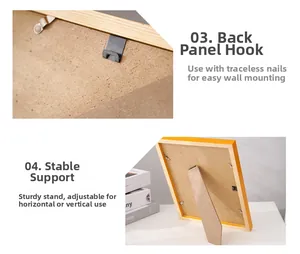 Detail of wooden frame backboard with metal wall hook and foldable desktop stand
