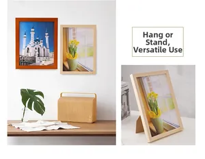 Detail of wooden picture frame showing wall-mounted and tabletop display options