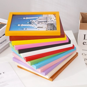 Colorful pine wood photo frames in spiral layout for minimalist home wall decor