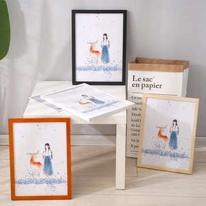 Solid pine wood frames in four colors with artistic illustrations for wall decor