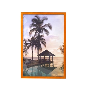 Modern orange transparent acrylic rectangular photo frame with tropical sunset artwork
