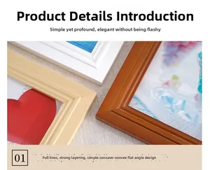 Detail of wooden picture frame corners in white, natural, and dark brown wood finishes