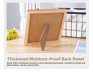 Detailed view of wooden photo frame back featuring support stand and sturdy metal buckles