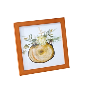 Square natural wood frame with watercolor floral and tree stump art for home desk decoration