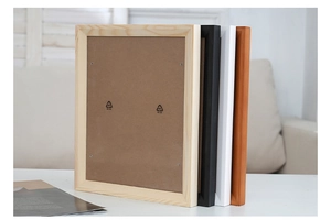 Close-up of wooden photo frames showing side thickness and high-density backboard details