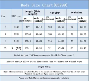 Detailed body size chart for women's baggy straight denim jeans in inches and centimeters
