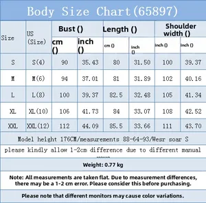 Size chart for women sleeveless denim jacket with US sizing from S to XXL measurements