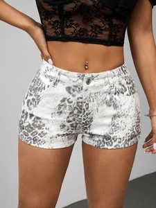 Women's Casual Leopard Print Denim Shorts Slim Fit Cotton Blend Low Waist Hot Pants Sexy Summer Animal Pattern Jean Shorts