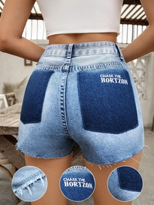 Women High Waist Distressed Denim Shorts Raw Edge Patchwork Printed Summer Casual Hot Girl Streetwear Jean Shorts