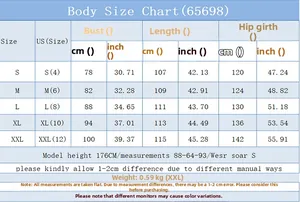 Tableau des tailles détaillé pour robe en jean dos nu de la taille S à XXL avec mesures
