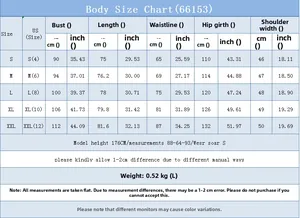 Detailed body size chart for denim romper showing bust waist and hip measurements