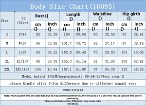 Size chart for halter slim-fit denim jumpsuit showing US sizes and measurements