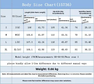Tableau des tailles détaillé pour jeans larges déchirés montrant taille et hanches