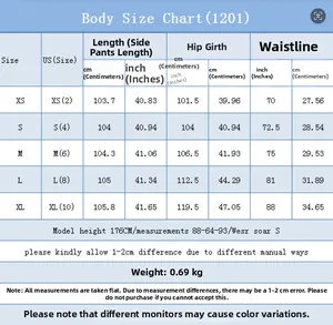 Guide des tailles détaillé pour jeans larges femmes avec mesures taille, hanches et longueur