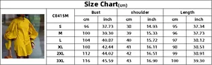 Tableau des tailles pour robe chemise femme avec mesures de buste et longueur en cm et pouces