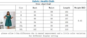 Detailed size chart for the deep green V-neck evening dress in scuba fabric material