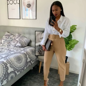Women High Waist Professional Trousers With Belt Casual Solid Color Tapered Pants For Office Daily Commuting Ladies Fashion Pants