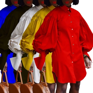 Vue détaillée des robes chemises pour femmes en cinq couleurs avec manches bouffantes