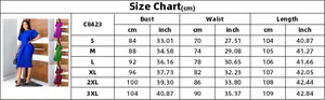 Size chart for African flare sleeve dress with measurements for S to 3XL sizing