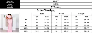 Detailed size chart for high waist one-shoulder evening dress with bust and waist metrics