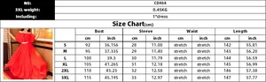 Tableau des tailles pour robe longue plissée à épaules dénudées de S à 3XL avec mesures