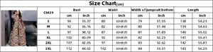 Size guide for women's African print long sleeve jumpsuit including S to 3XL measurements