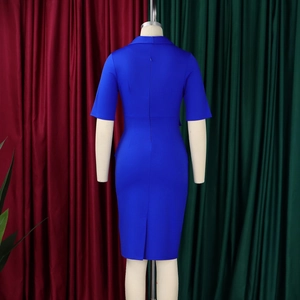 Détail du dos de la robe bleu roi avec fermeture éclair invisible et fente à l'ourlet