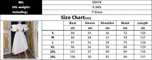 Detailed size chart for the elegant white high-waist maxi dress with ruffle sleeves