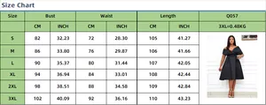 Detailed size chart for the V-neck pleated waist dress showing S to 3XL measurements