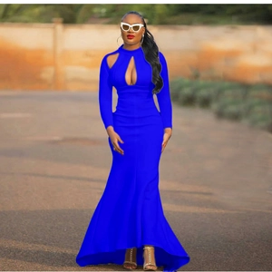 Abito Lungo da Donna Sexy con Scolaglio a Sirena Manica Lunga Collo Rialzato Tinta Unita Elegante Vestito da Sera Festa Stile Africano