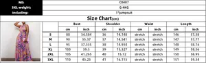 Detailed size chart for the paisley printed halter neck jumpsuit in various sizes